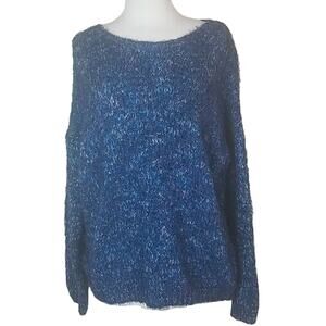 TU Sweater Women 16 Blue Fuzzy Comfy Cozy Pullover Jumper Soft Casual Winter NWT